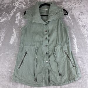 Soft Surroundings Astoria Linen Blend Utility Vest Woman's XS Sage Green (1153)